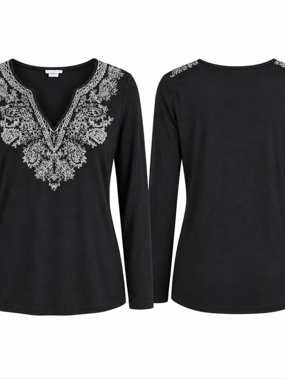 Soft Surroundings Black Embroidered Top L Boho Chic Romantic Art-to-Wear